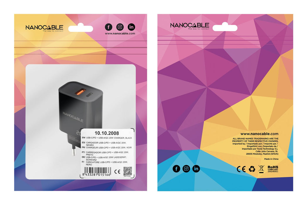 EAN 8433281015166 - Nanocable 10.10.2008 cargador de dispositivo móvil Universal Corriente alterna Carga rápida Interior imagen 3