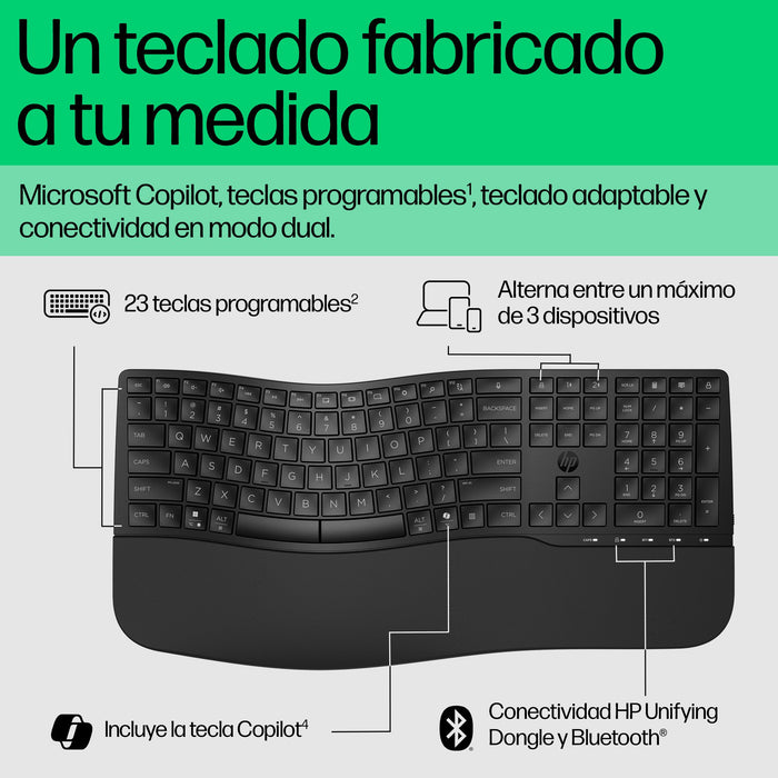 EAN 197498231174 - HP 680 Comfort Dual-Mode Keyboard teclado Hogar RF Wireless + Bluetooth Negro imagen 3