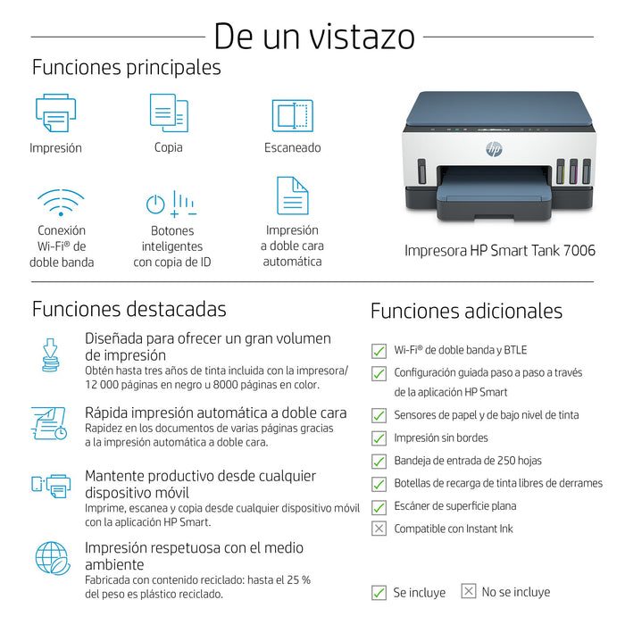 EAN 0195908302391 - HP Smart Tank 7006 All-in-One Printer Inyección de tinta térmica A4 4800 x 1200 DPI 15 ppm Wifi imagen 5