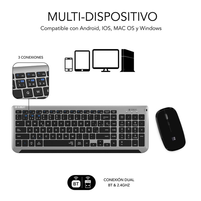 EAN 8436586742638 - SUBBLIM SUBKBC-DCEP20 teclado Ratón incluido Universal RF Wireless + Bluetooth QWERTY Español Negro, Gris imagen 4