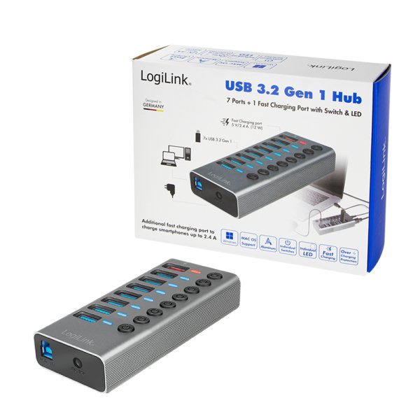 EAN 4052792065510 - LogiLink UA0387 hub de interfaz USB 3.2 Gen 1 (3.1 Gen 1) Type-B 5000 Mbit/s Gris imagen 9