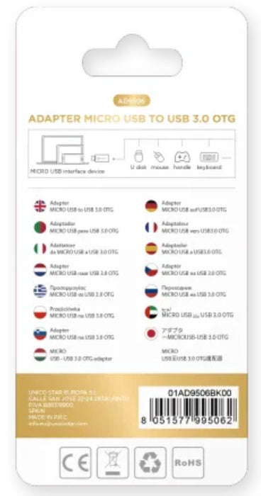 EAN 8051577995062 - UNICO AD9506 cambiador de género para cable Micro-USB USB A Negro imagen 3