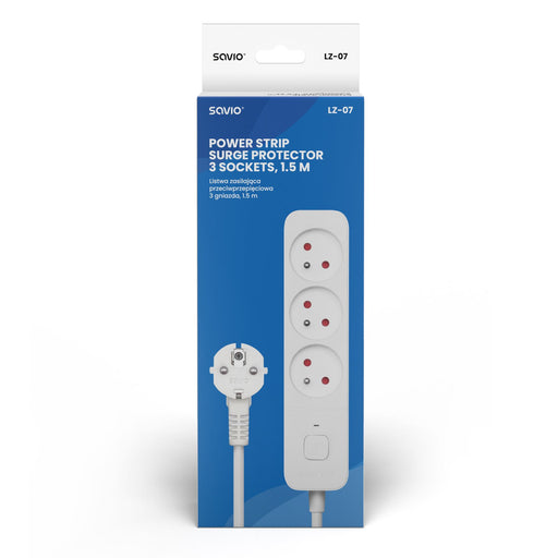 EAN 5901986047827 - Savio Surge Protective 3-socket power strip 1.5m white LZ-07 3 salidas AC Tipo F 1,5 m Blanco imagen 2