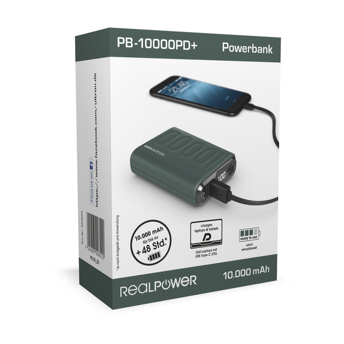EAN 4040895008220 - RealPower PB-10000PD+ Midnight Green 10000 mAh Verde imagen 6