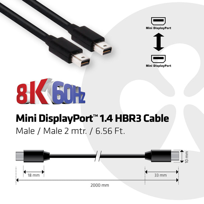 EAN 8719214470647 - CLUB3D MINI DISPLAYPORT 1.4 CABLE 2 METERS M/M 2 m Negro imagen 3