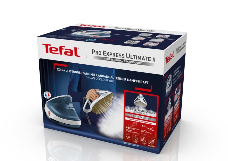 EAN 3121040085103 - Tefal Pro Express Ultimate II GV9710 1,2 L Durilium Airglide Autoclean Ultra Thin soleplate Azul, Blanco imagen 14
