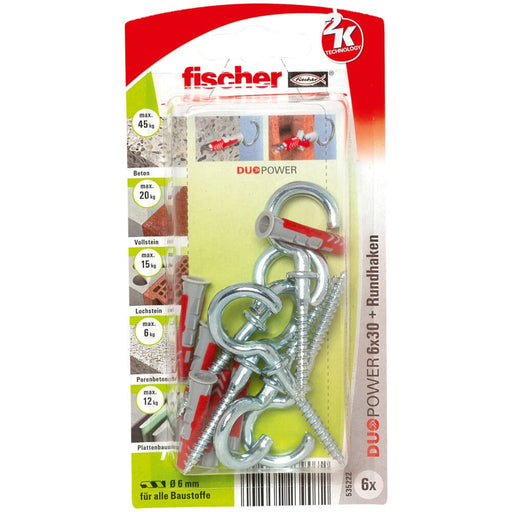 EAN 4048962239072 - Fischer DuoPower 6 pieza(s) Juego de enchufes de pared y ganchos de tornillo 30 mm imagen 1