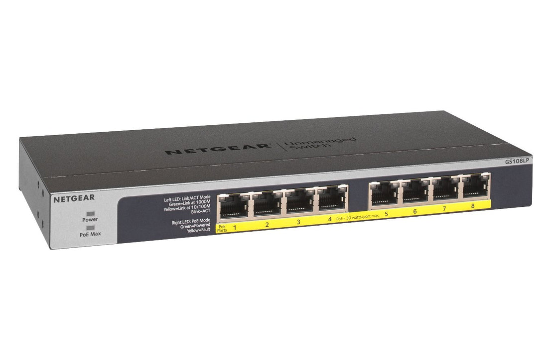 EAN 0606449134971 - NETGEAR GS108LP No administrado Gigabit Ethernet (10/100/1000) Energía sobre Ethernet (PoE) 1U Negro, Gri imagen 3