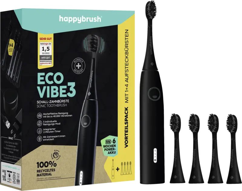 EAN 4260486336680 - happybrush ECO VIBE 3 Adulto Cepillo dental sónico Negro imagen 1