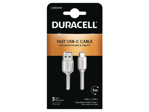 EAN 5055190175606 - Duracell USB5031W cable USB 3.2 Gen 1 (3.1 Gen 1) 1 m USB A USB C Blanco imagen 1
