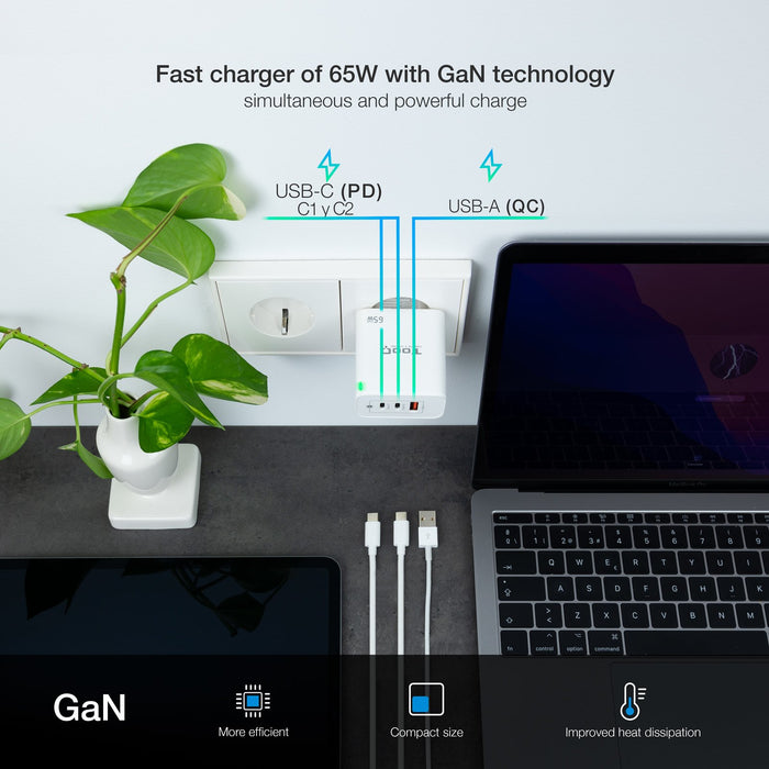 EAN 8433281012585 - TooQ TQWC-GANQC2PD65WT cargador de dispositivo móvil Universal Corriente alterna Carga rápida Interior imagen 4