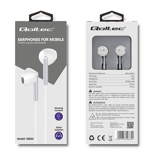 EAN 5901878508344 - Qoltec 50834 auricular y casco Auriculares Alámbrico Dentro de oído Blanco imagen 2