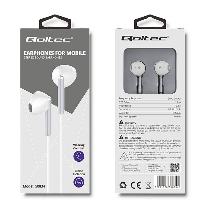 EAN 5901878508344 - Qoltec 50834 auricular y casco Auriculares Alámbrico Dentro de oído Blanco imagen 2