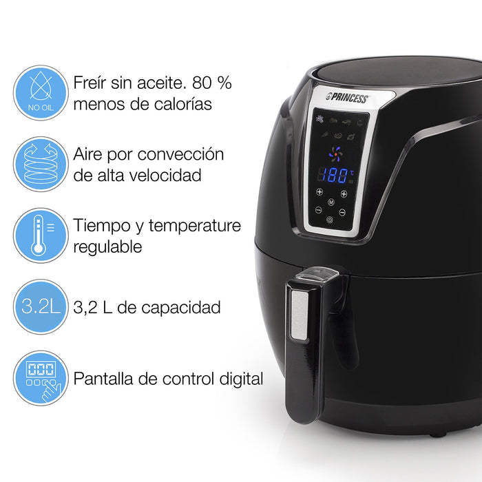 EAN 8713016048257 - Princess 182021 Sencillo 3,2 L Independiente 1400 W Freidora de aire caliente Negro imagen 50