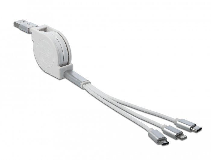 EAN 4043619858507 - DeLOCK 85850 cable USB USB 2.0 0,98 m USB A USB C/Micro-USB B/Lightning Plata, Blanco imagen 1