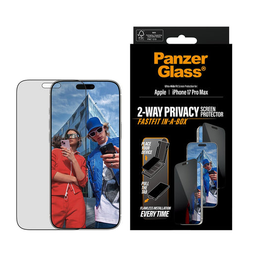 EAN 5715685030512 - PanzerGlass ® Privacy Screen Protector w. Black Frame iPhone 17 Pro Max | Ultra-Wide Fit w. Fastfit in-a- imagen 2