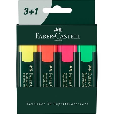 EAN 4005402548316 - Faber-Castell Textliner 48 rotulador de punta fina Fino Verde, Naranja, Rosa, Amarillo 4 pieza(s) imagen 1