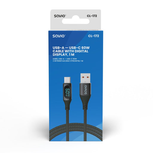 EAN 5901986047780 - Savio USB - USB-C cable with display CL-172 1 m black cable USB USB 3.2 Gen 1 (3.1 Gen 1) USB C Negro imagen 2
