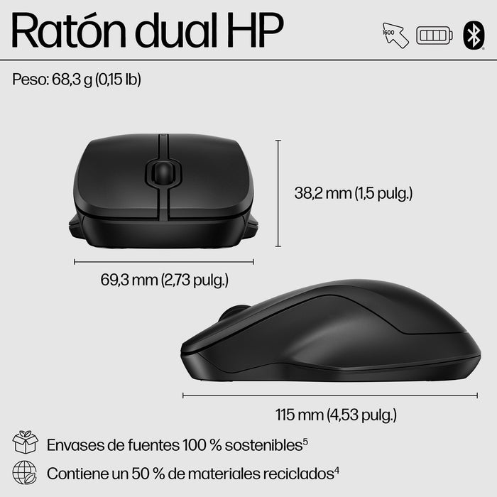 EAN 0197498130101 - HP 255 Dual Wireless Mouse ratón Oficina Ambidextro RF Wireless + Bluetooth Óptico 1600 DPI imagen 5