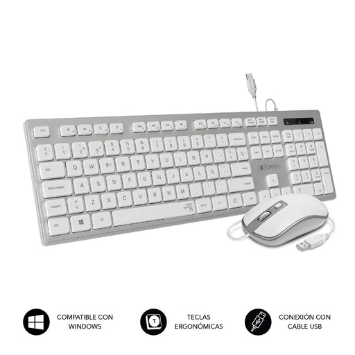 EAN 8436586741884 - SUBBLIM SUBKBC-CEKE60 teclado Ratón incluido Universal QWERTY Español Plata, Blanco imagen 1