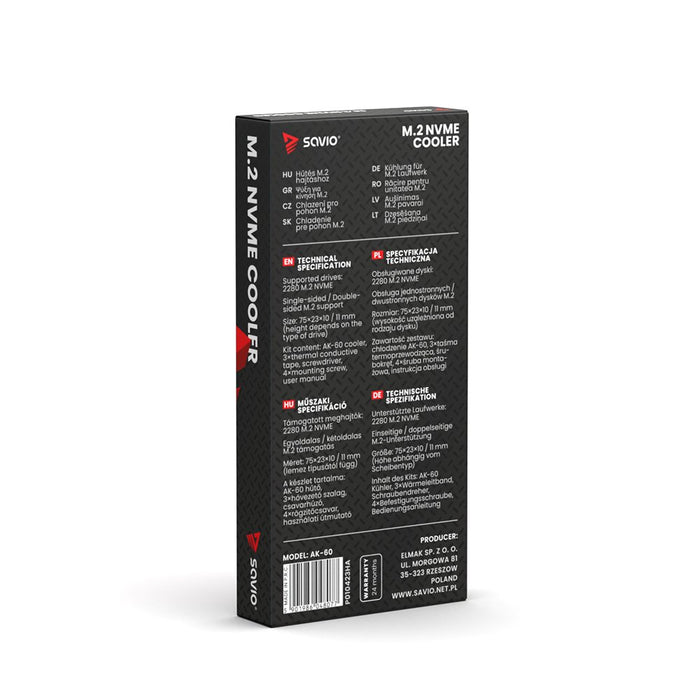 EAN 5901986048077 - Savio Cooler M.2 NVMe 2280, AK-60 diskams Refrigerador de aire imagen 7