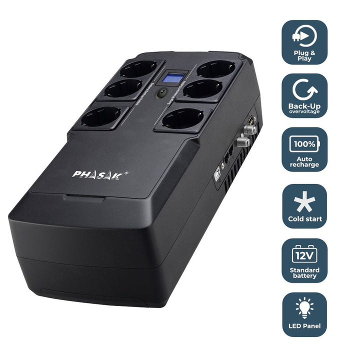 EAN 5605922044566 - Phasak Kryptos sistema de alimentación ininterrumpida (UPS) Línea interactiva 0,8 kVA 480 W 6 salidas AC imagen 11