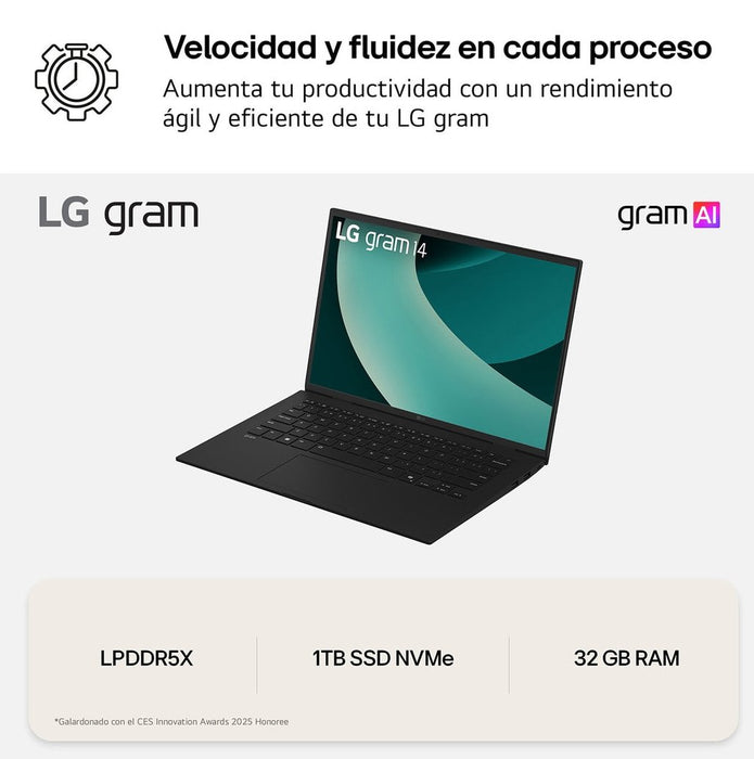 EAN 8806096479476 - LG Gram 14Z90T Intel Core Ultra 7 255H Portátil 35,6 cm (14") WUXGA 32 GB LPDDR5x-SDRAM 1 TB SSD Wi-Fi 6E imagen 9