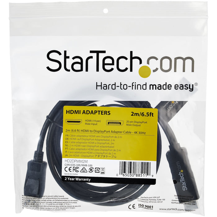 EAN 0065030885119 - StarTech.com HD2DPMM2M adaptador de cable de vídeo HDMI tipo A (Estándar) Negro imagen 7
