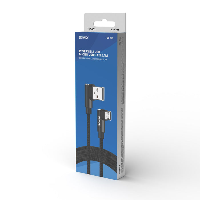 EAN 5901986047162 - Savio CL-161 dwustronny kabel USB- micro USB, 1m, ktowy, oplot cable USB USB 2.0 USB A Micro-USB A Negro imagen 3