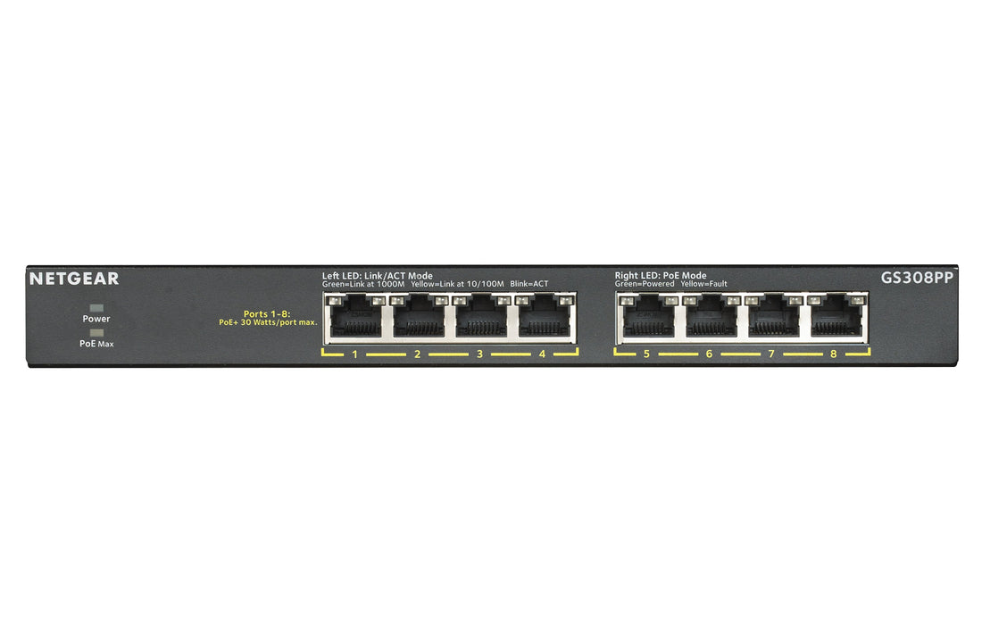 EAN 0606449146851 - NETGEAR GS308PP No administrado Gigabit Ethernet (10/100/1000) Energía sobre Ethernet (PoE) Negro imagen 1