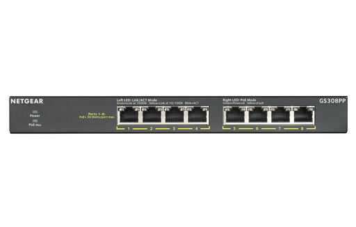 EAN 0606449146851 - NETGEAR GS308PP No administrado Gigabit Ethernet (10/100/1000) Energía sobre Ethernet (PoE) Negro imagen 1