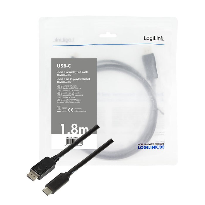 EAN 4052792050400 - LogiLink UA0335 adaptador de cable de vídeo 1,8 m USB Tipo C DisplayPort Negro imagen 3
