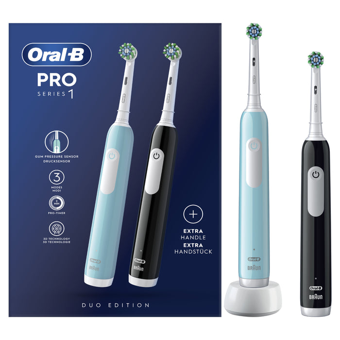 EAN 8001090915016 - Oral-B Pro 1 PRO1CRSDUO cepillo eléctrico para dientes Adulto Cepillo dental oscilante Negro, Turquesa, B imagen 2