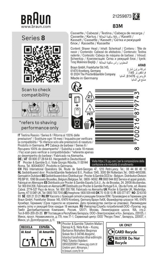 EAN 8700216879743 - Braun Series 8 83 M Cabezal para afeitado imagen 2