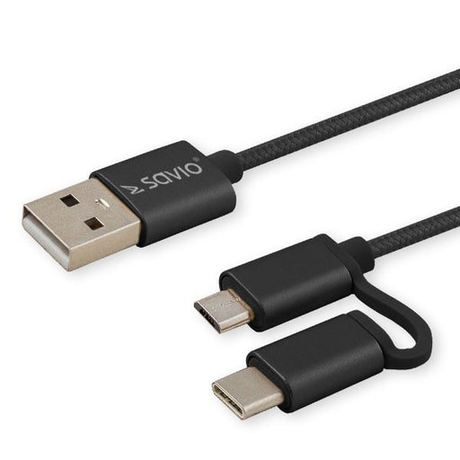 EAN 5901986044611 - Savio CL-128 cable USB USB 2.0 1 m USB A USB C/Micro-USB A Negro imagen 1