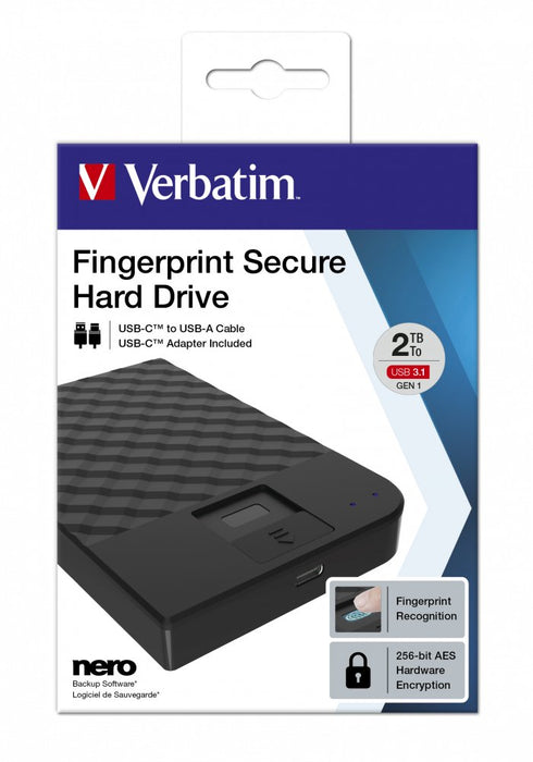 EAN 0023942536512 - Verbatim Fingerprint Secure disco duro externo USB Tipo C 3.2 Gen 1 (3.1 Gen 1) Negro imagen 3