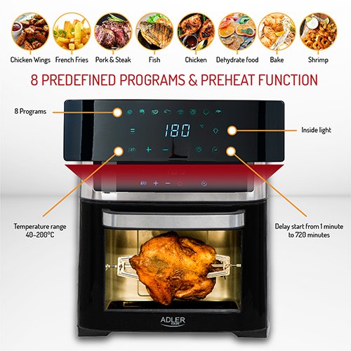 EAN 5903887803168 - Adler AD 6309 freidora Sencillo 13 L Independiente 2500 W Freidora de aire caliente Negro, Plata imagen 20