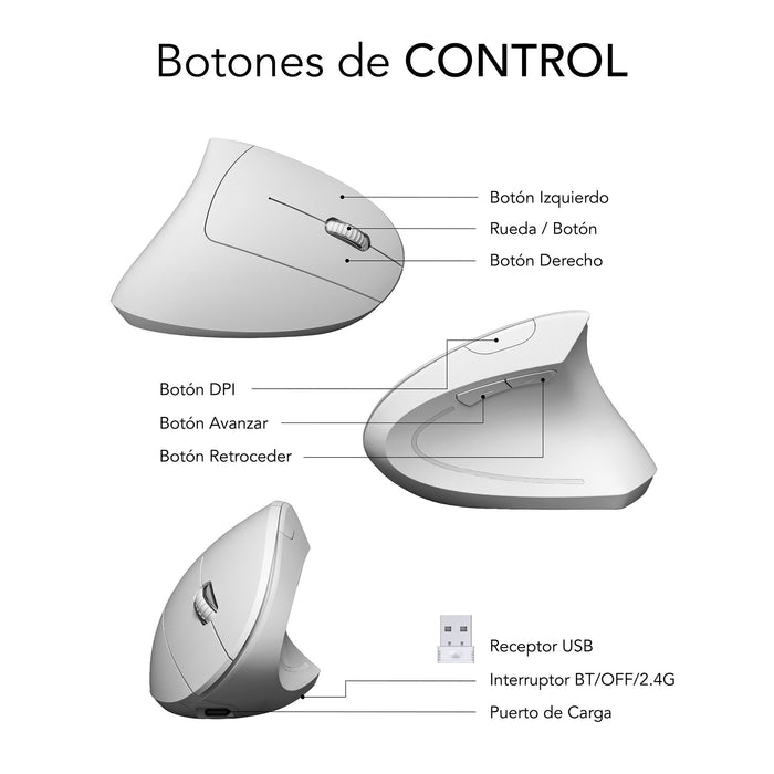 EAN 8436586743062 - SUBBLIM RATON OPTICO DUAL GLIDE VERTICAL ERGO DUAL BATERIA BLANCO ratón Universal mano derecha Bluetooth  imagen 7