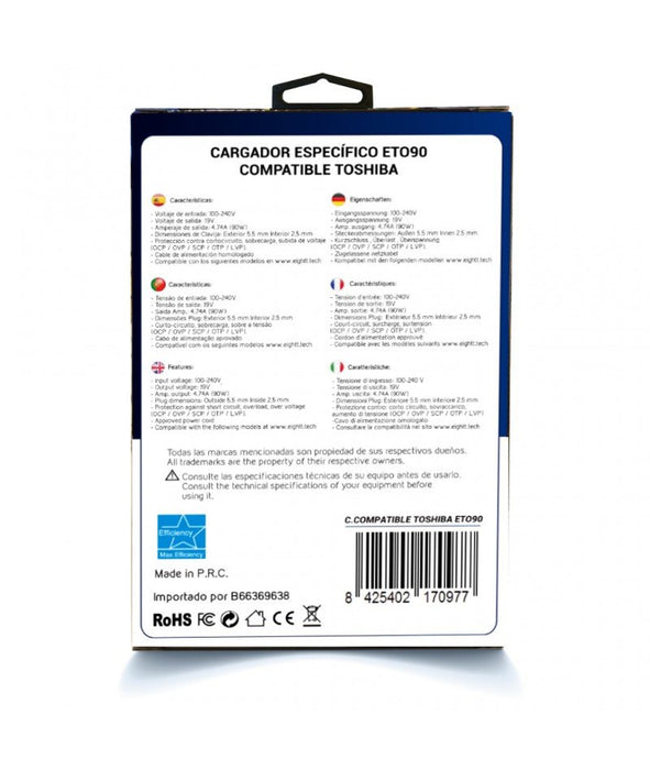 EAN 8425402170977 - Eightt ETO90 adaptador e inversor de corriente Universal 90 W Negro imagen 3