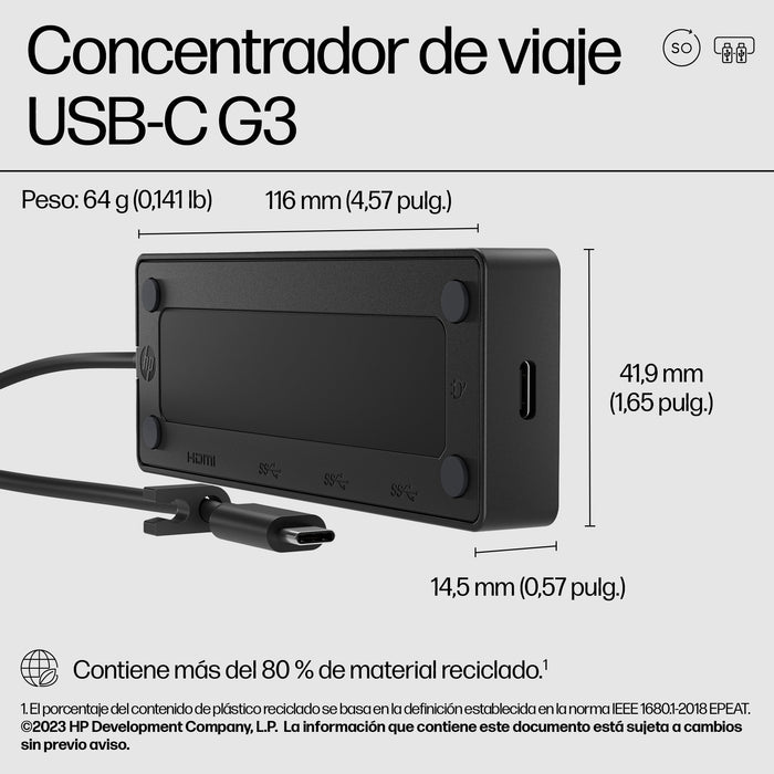 EAN 0197497619133 - HP USB-C Travel Hub G3 USB 3.2 Gen 2 (3.1 Gen 2) Type-C imagen 8