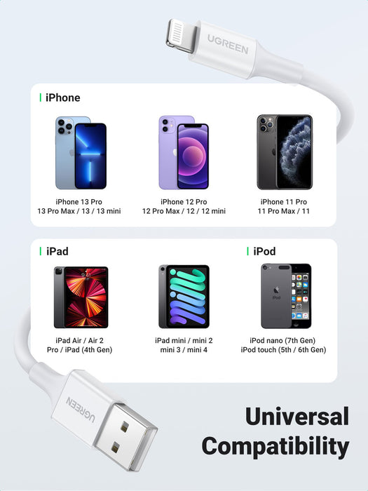 EAN 6957303827282 - Ugreen cable USB 2.0 A lightning 2m, 5V/2.4A iPhone 7 / 7plus / 6S/ 6 / 6 Plus, iPhone 5s/5c/5, iPad Mini imagen 5