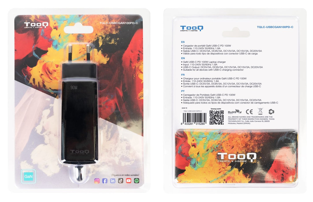 EAN 8433281015289 - TooQ TQLC-USBCGAN100PD-C cargador de dispositivo móvil Portátil, Universal Corriente alterna Interior imagen 5