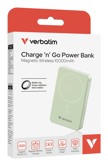 EAN 0023942322283 - Verbatim Charge 'n' Go Essentials 10000 mAh Cargador inalámbrico Verde imagen 4