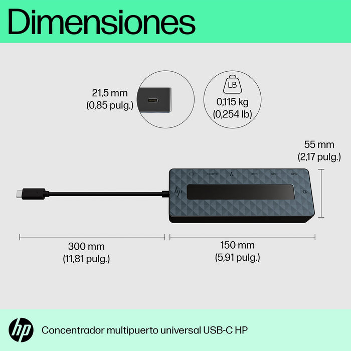 EAN 0196188637197 - HP Universal USB-C Multiport Hub Alámbrico USB 3.2 Gen 1 (3.1 Gen 1) Type-C Negro imagen 9