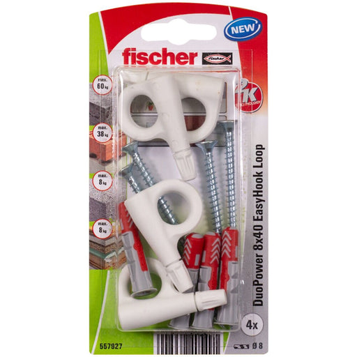 EAN 4048962405491 - Fischer 557927 tornillo de anclaje y taco 4 pieza(s) Juego de enchufes de pared y tornillos 40 mm imagen 1