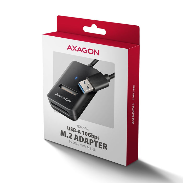 EAN 8595247908896 - Axagon ADM2-AM USB-A 10Gbps - M.2 NVMe & SATA SSD adaptér, kabelis USB-A 10cm Caja externa para unidad de imagen 8