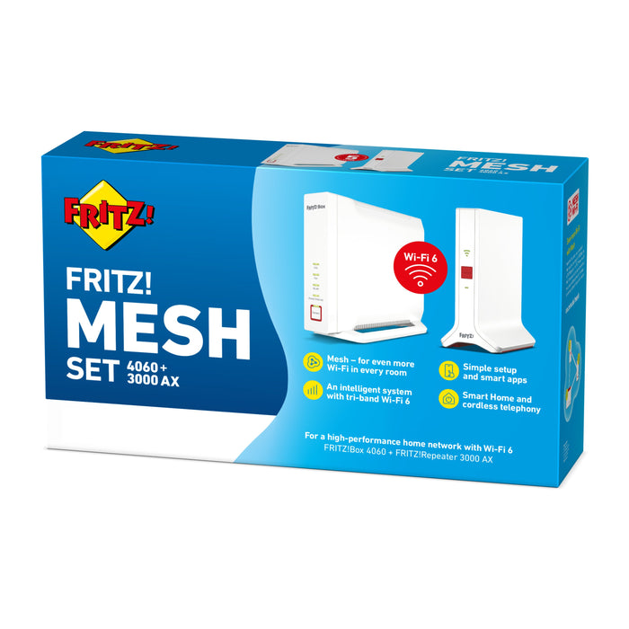 EAN 4023125030543 - Mesh Set FRITZ! 4060 + 3000 AX INT Tribanda (2,4 GHz/5 GHz/5 GHz) Wi-Fi 6 (802.11ax) Blanco 4x4 imagen 4