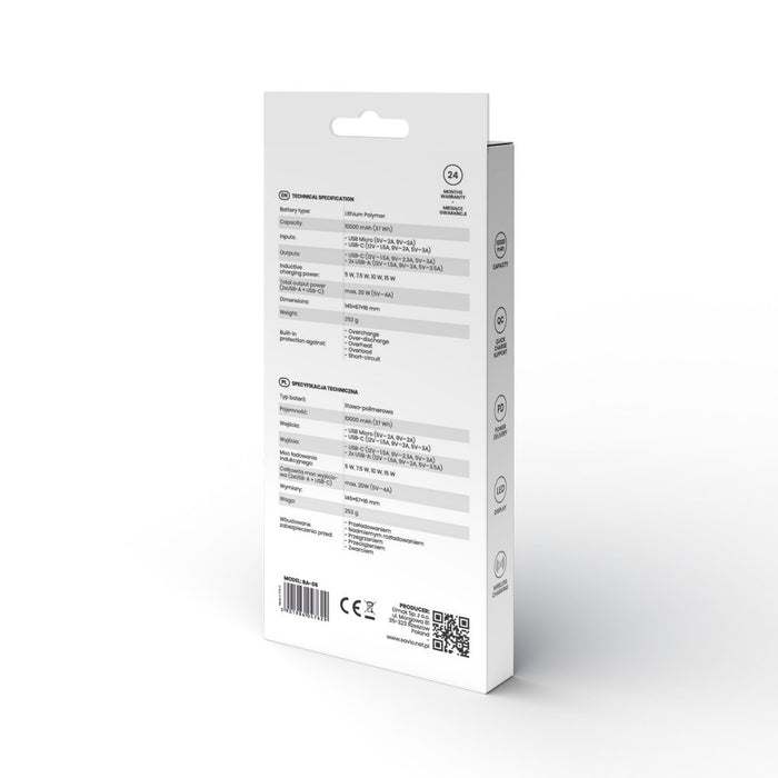 EAN 5901986047629 - Savio power bank BA-06 10000 mAh adowanie indukcyjne Polímero de litio Blanco imagen 4