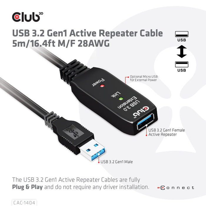 EAN 8719214471774 - CLUB3D CAC-1404 cable USB USB 3.2 Gen 1 (3.1 Gen 1) 5 m USB A Negro imagen 3
