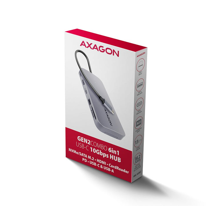 EAN 8595247907462 - Axagon HMC-6GM2 USB 10Gbps hub USB-A USB-C HDMI M.2 SD/mSD PD 100W USB-C Alámbrico USB 3.2 Gen 2 (3.1 Gen imagen 10